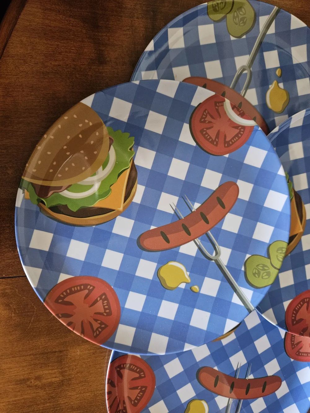 Party Picnic Plates - Blue Checkered Grill Design - 12